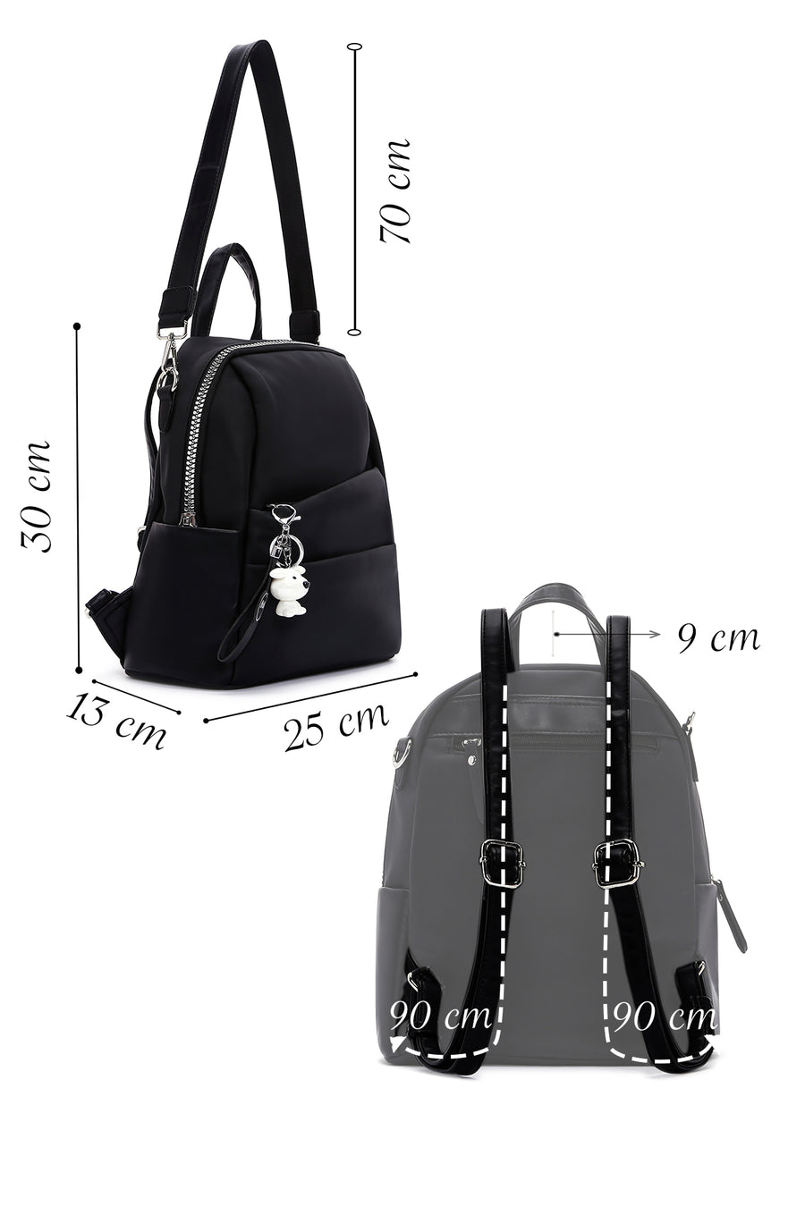 Women's Black Long Strap Backpack