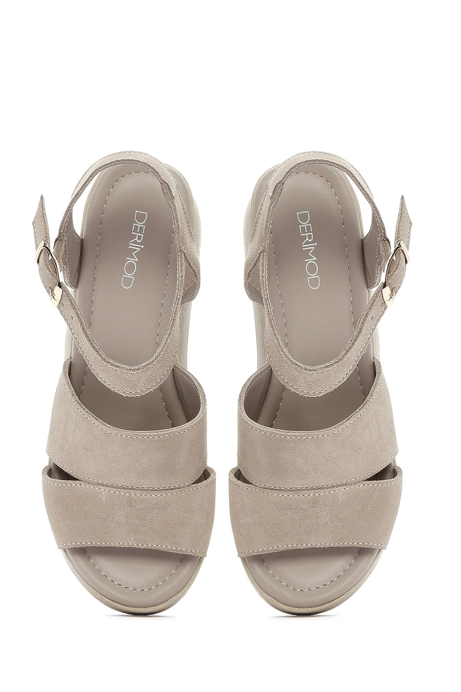Women's Grey Wedge Heeled Suede Leather Sandals