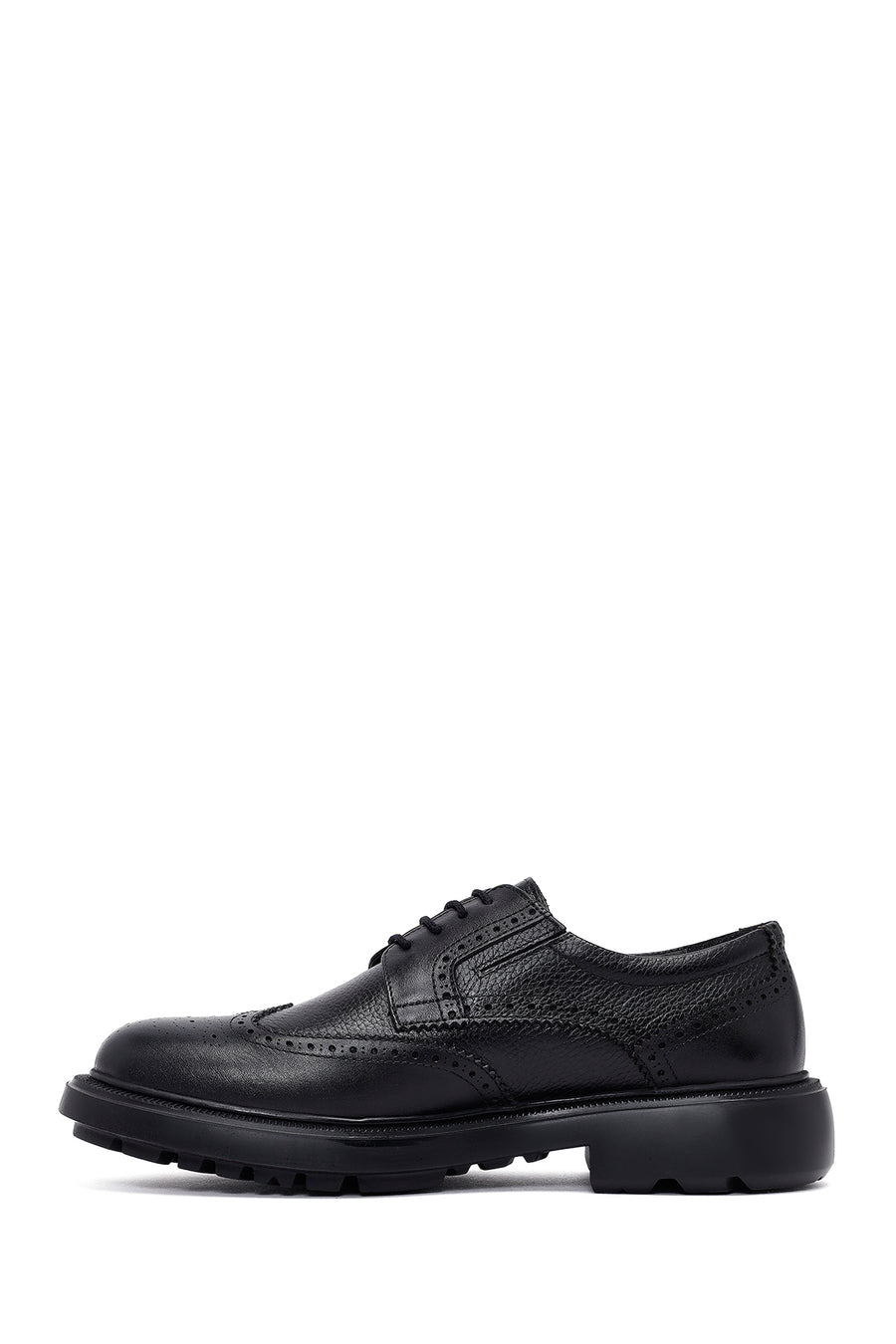 Men's Black Lace-Up Thick-Soled Leather Casual Shoe