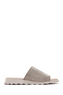 Women's Beige Stone Leather Slippers | Derimod