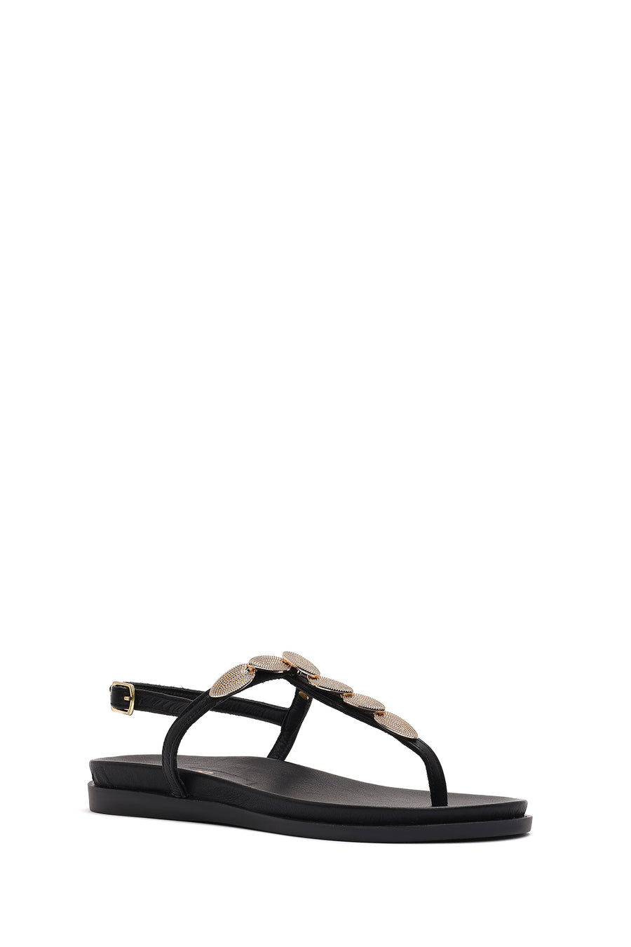 Women's Black Buckle Thong Leather Sandals