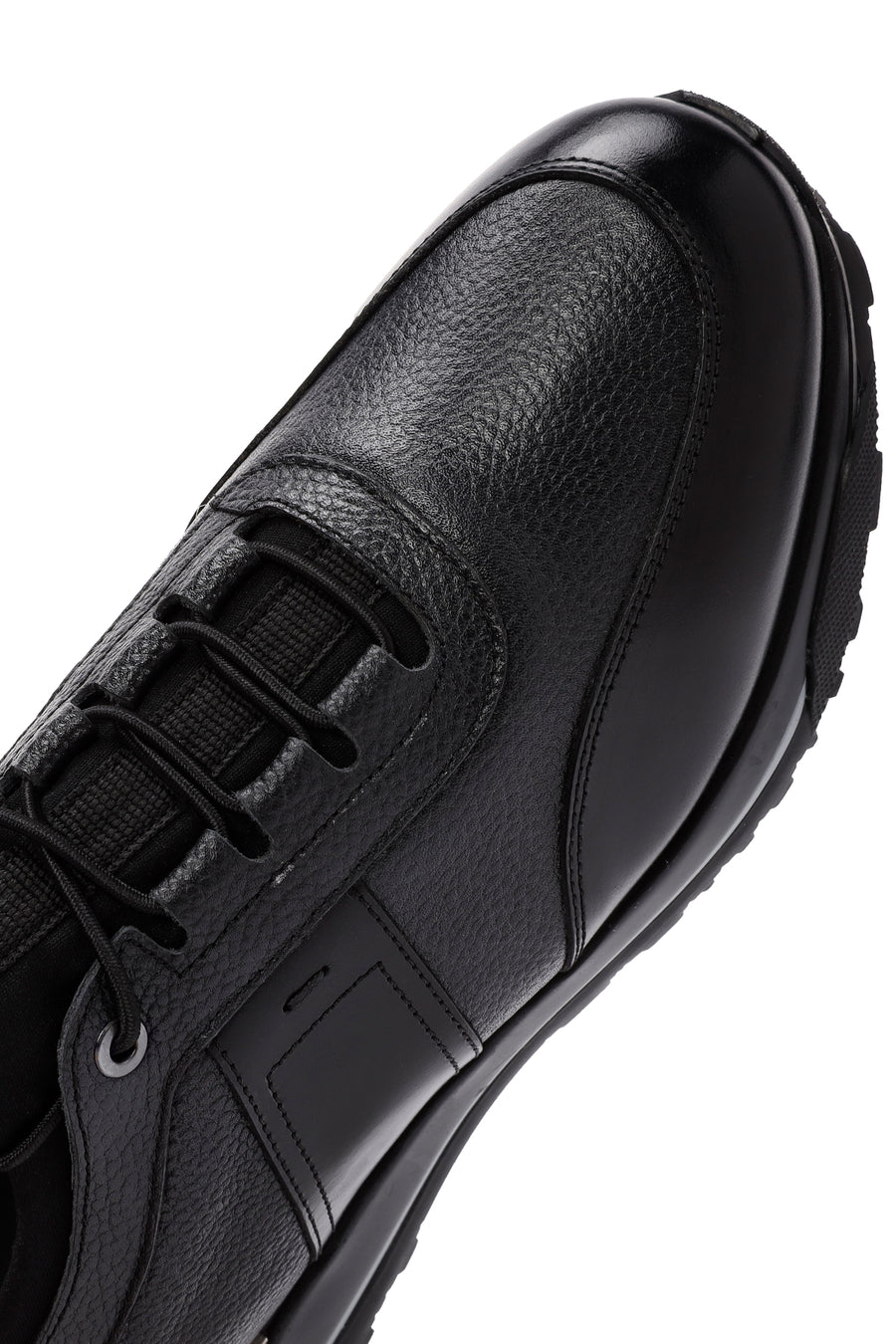 Erkek Siyah Bağcıklı Deri Casual Sneaker