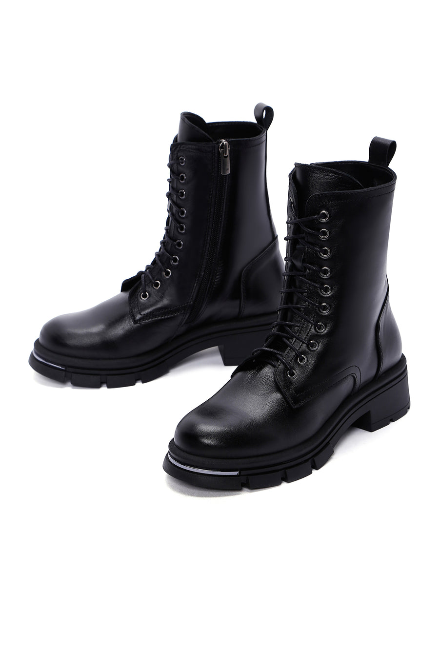 Women's Black Zippered Leather Boots