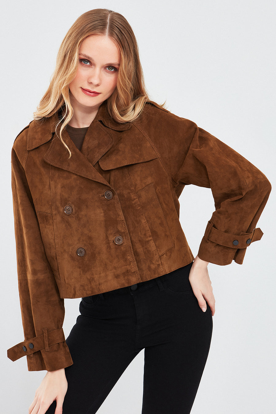 Tracy Women's Brown Short Suede Leather Coat 24SGD512310 | Derimod