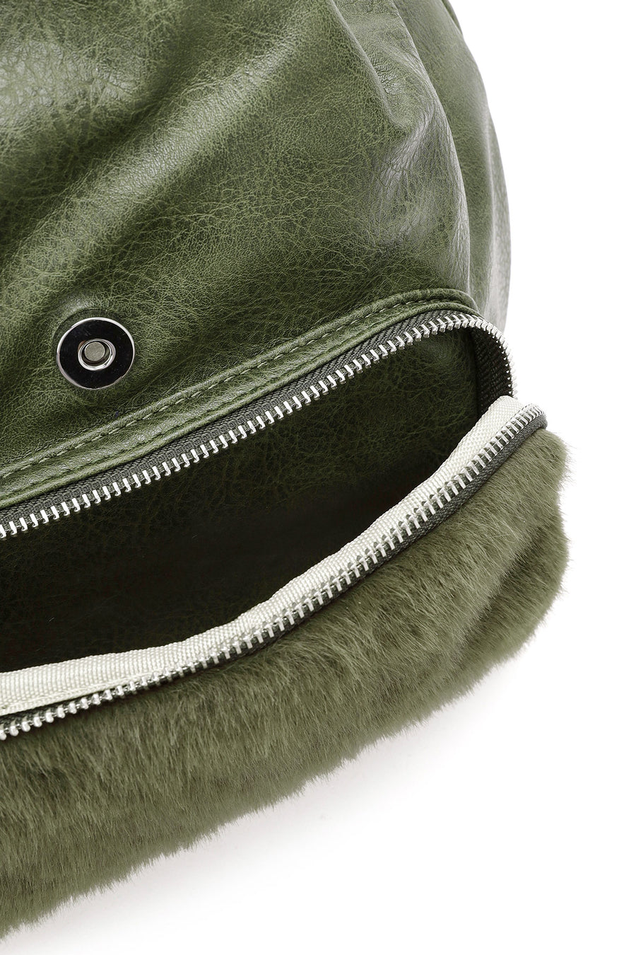 Women's Khaki Plush Detailed Backpack