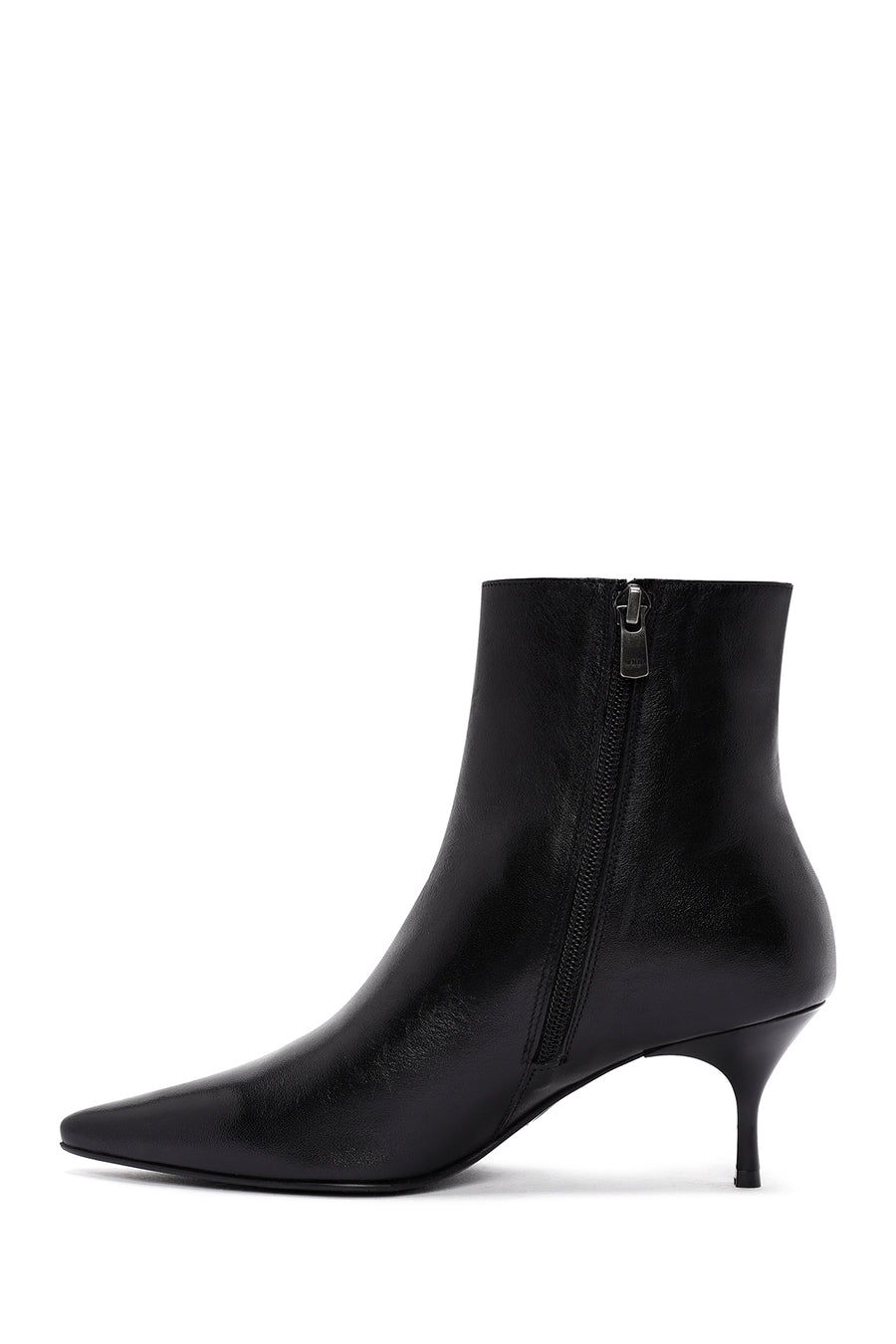 Woman Black Zip Closure Stiletto Heel Leather Boots