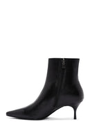 Women's Black Zippered Thin Heeled Leather Boots | Derimod