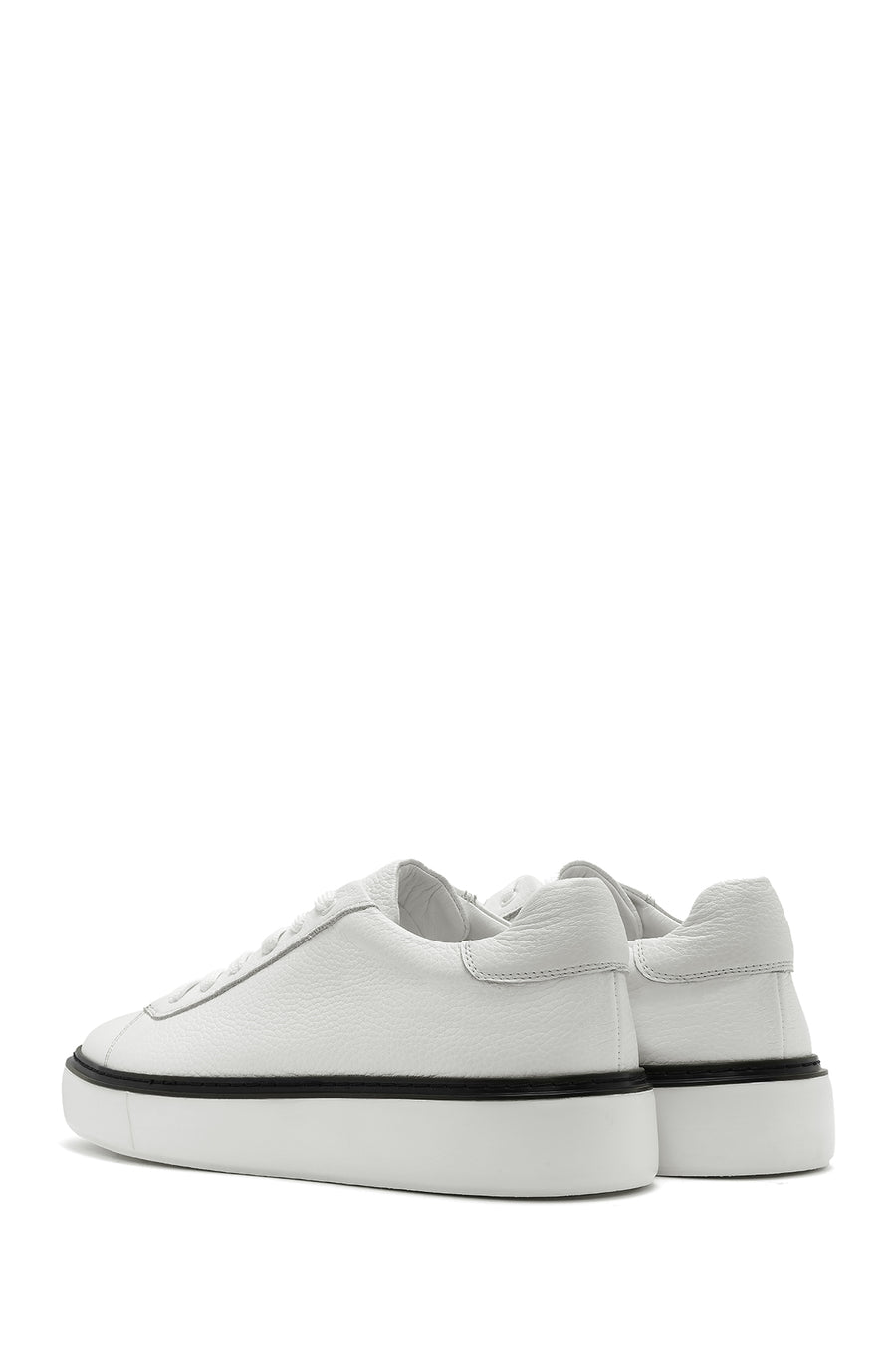 Erkek Beyaz Bağcıklı Deri Sneaker