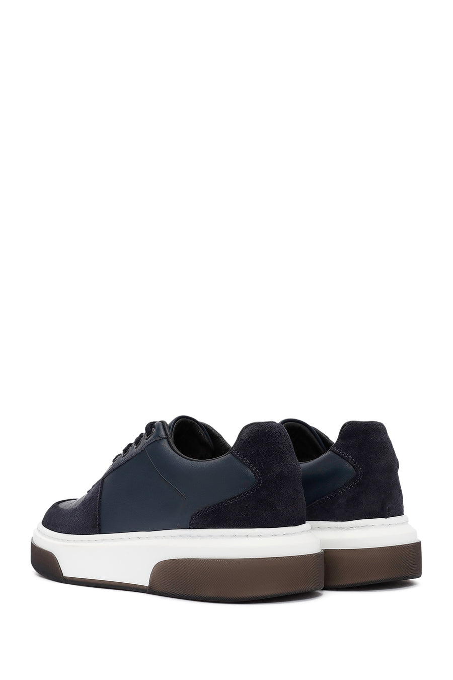 Men's Navy Blue Lace-up Thick-Sole Leather Sneaker