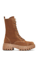 Women's Tan Suede Leather Zippered Boots | Derimod