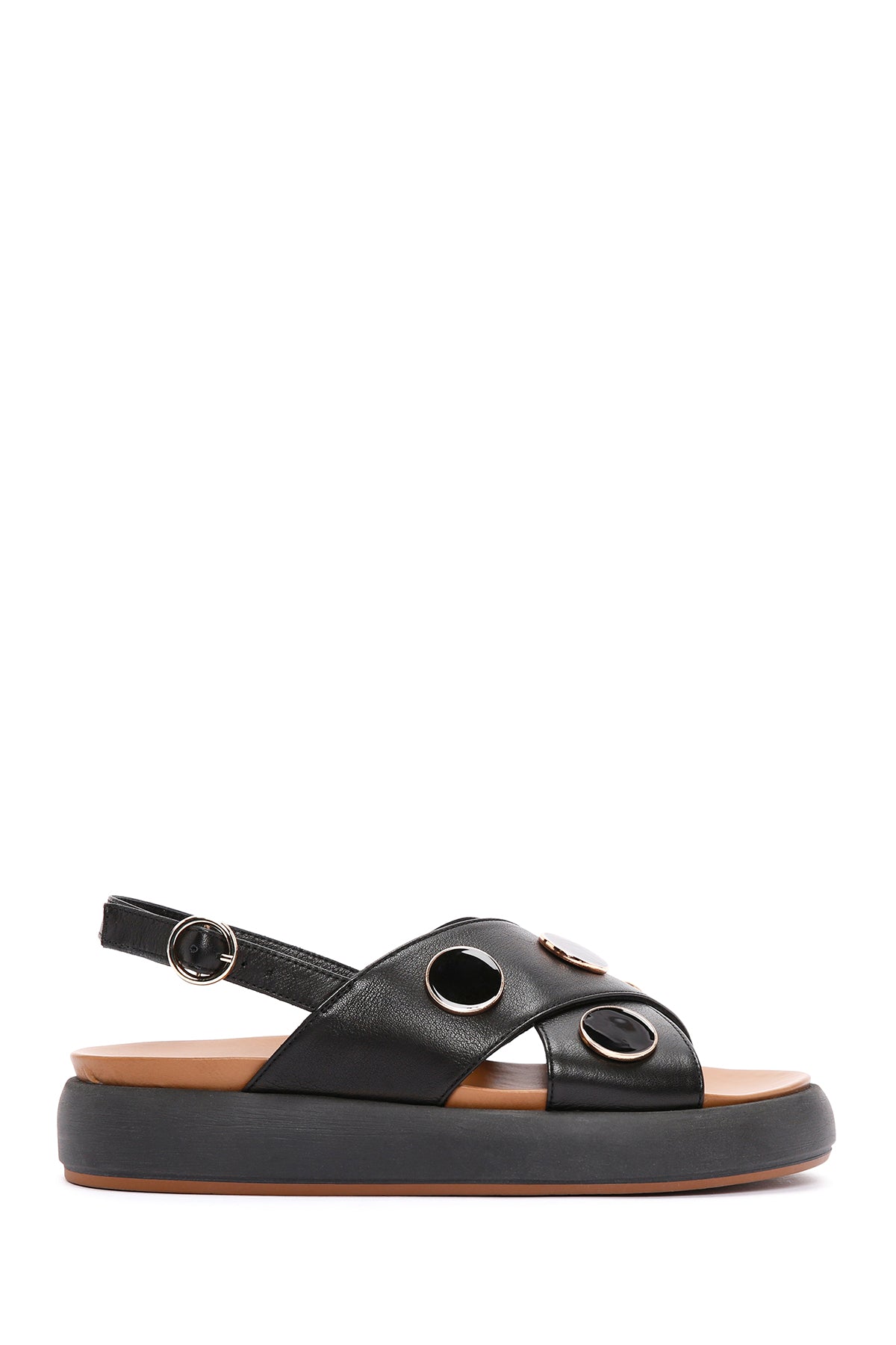 Women's Black Ankle Strap Leather Sandals 24SFD550518 | Derimod