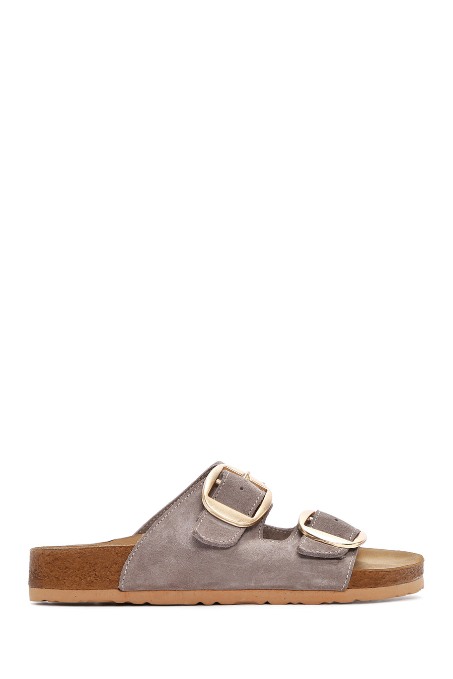Women's Beige Buckle Suede Leather Slippers 25SFD130110 | Derimod