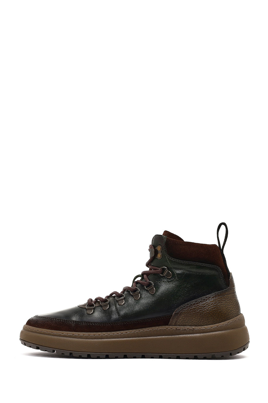 Men's Green Lace-Up Thick Sole Leather Sports Boots
