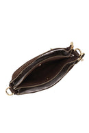Woman Brown Printed Long-Strap Suede Shoulder Bag | Derimod