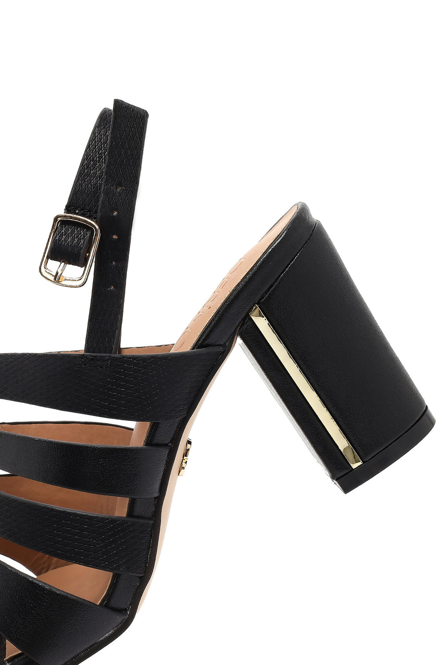 Women's Black Ankle Buckle Thick Heel Sandals