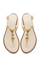 Women's White Ankle Buckle Flip-Flop Leather Sandals | Derimod