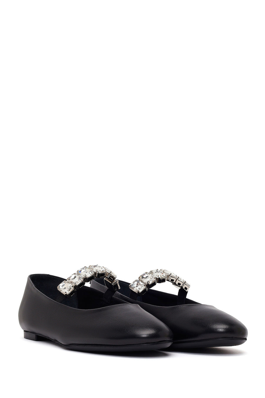 Woman Black Embellished Leather Ballerine Shoes