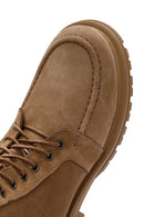 Women's Camel Zippered Nubuck Leather Combat Boots | Derimod