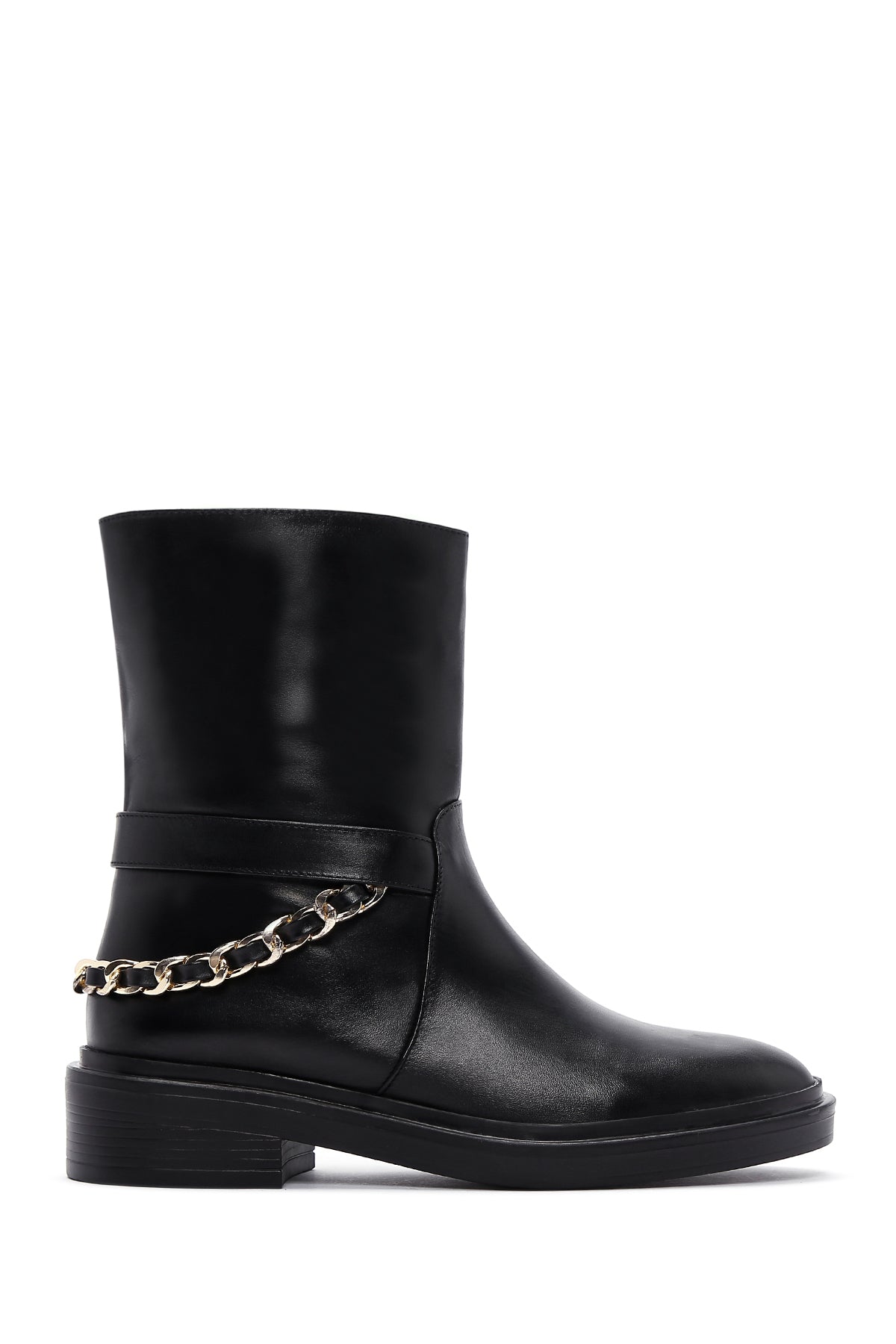 Women's Black Leather Chain Boots 23WFD162118 | Derimod