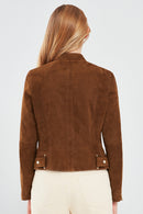 Grace Women's Brown Short Suede Leather Jacket | Derimod