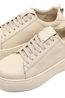 Women's Beige Lace-Up Thick-Soled Leather Sneaker | Derimod