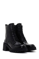 Women's Black Leather Zippered Heeled Boots | Derimod