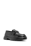 Men's Black Printed Buckle Detailed Leather Loafer | Derimod