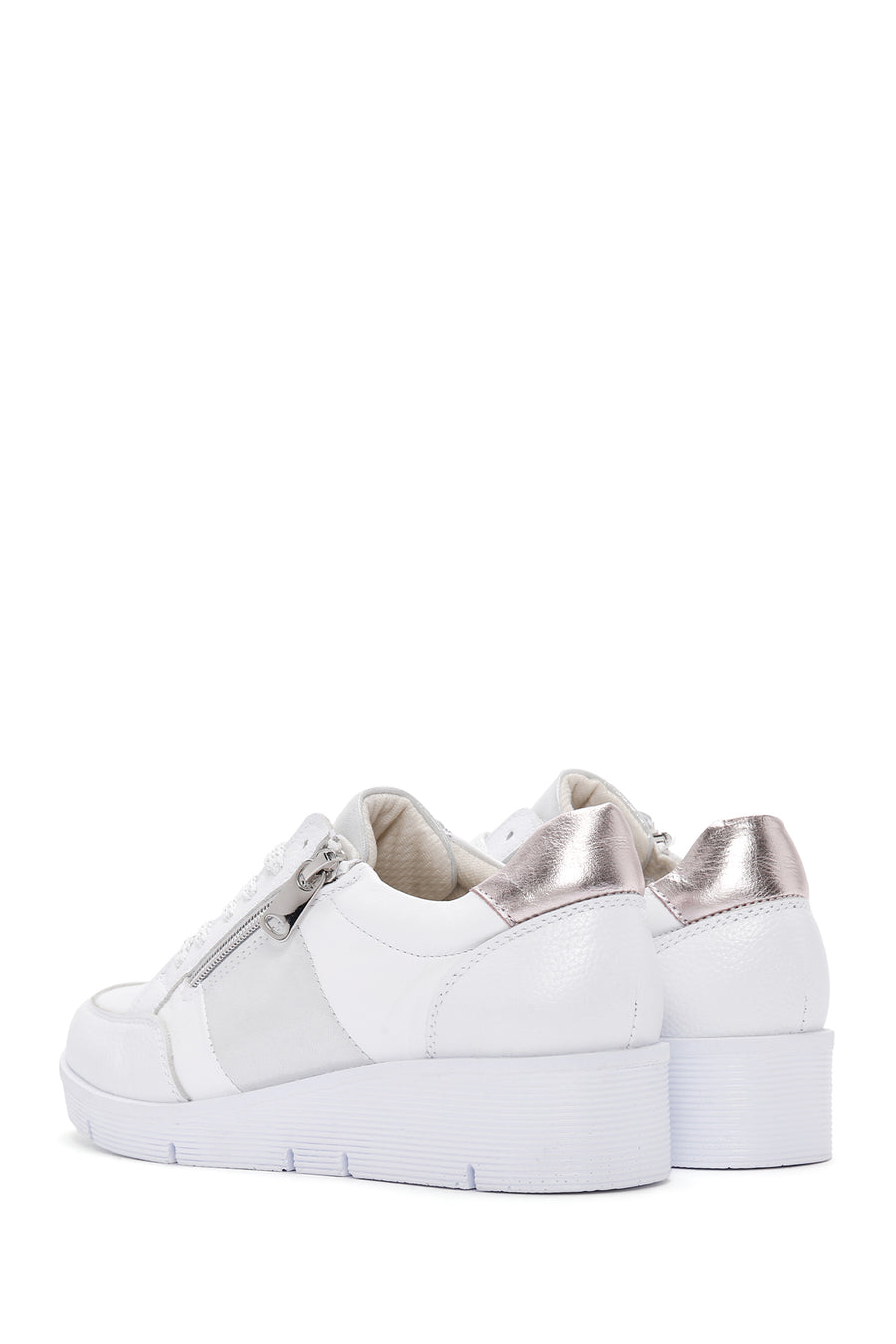 Women's White Thick Soled Leather Sneaker