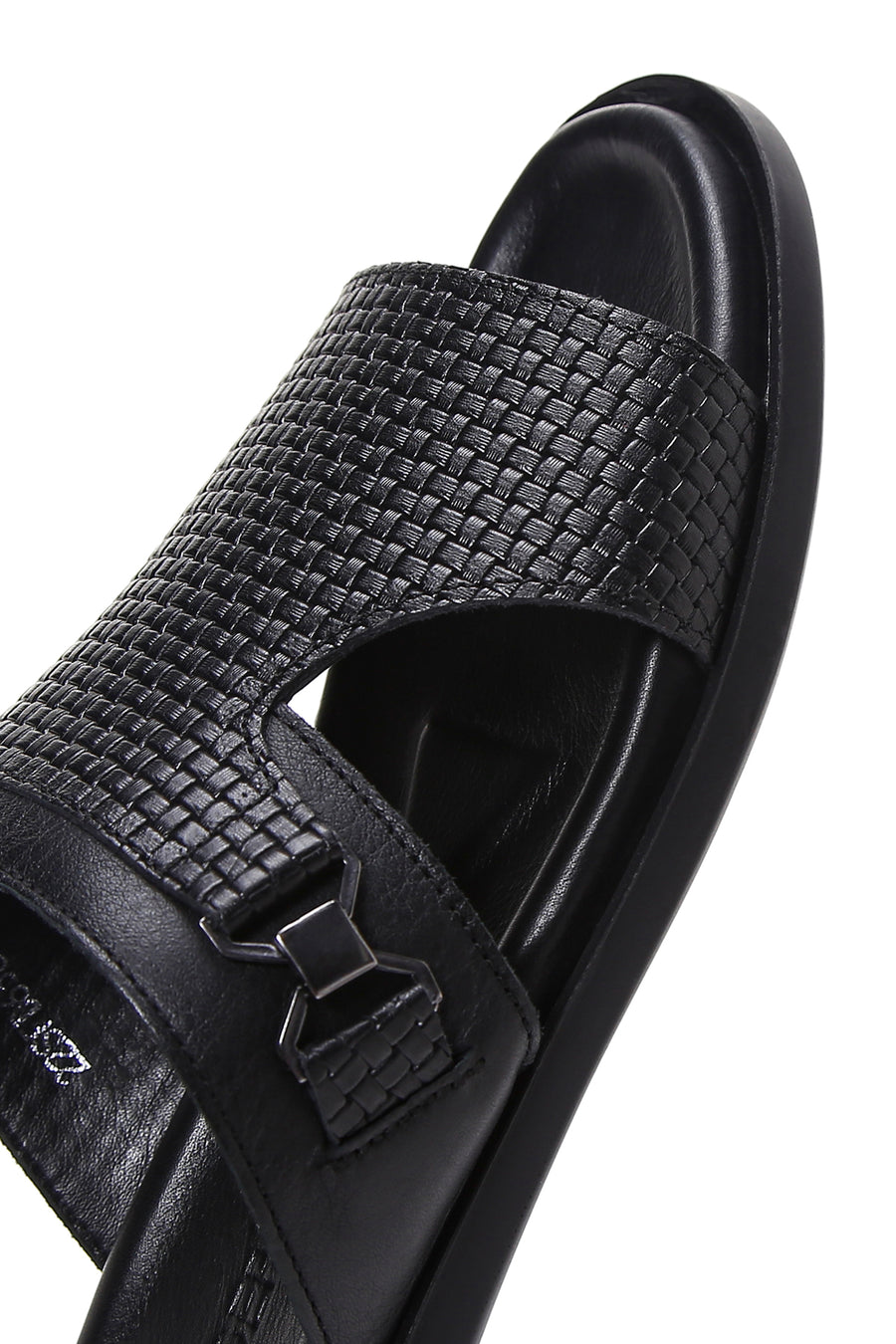 Men's Black Knitted Leather Slippers