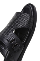 Men's Black Knitted Leather Slippers | Derimod