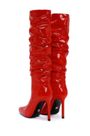 Women's Red Thin Heeled Patent Leather Boots | Derimod