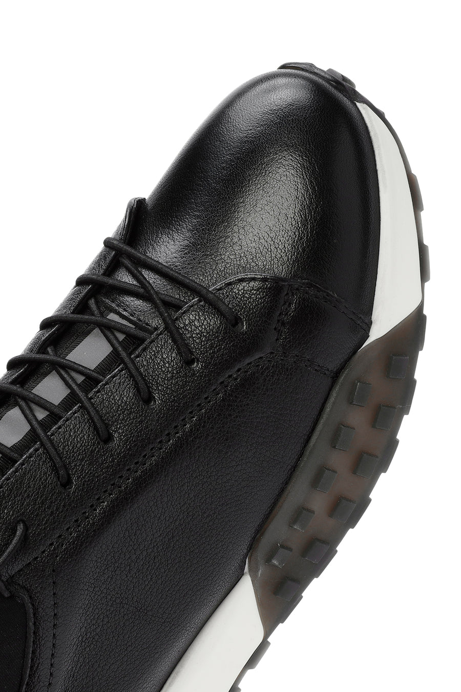 Men's Black Thick Sole Lace-up Leather Casual Sneaker