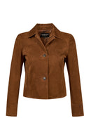 Beatrix Woman Camel Shirt Collar Suede Leather Jacket | Derimod