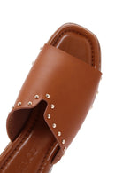 Women's Tan Thick Heeled Slippers | Derimod