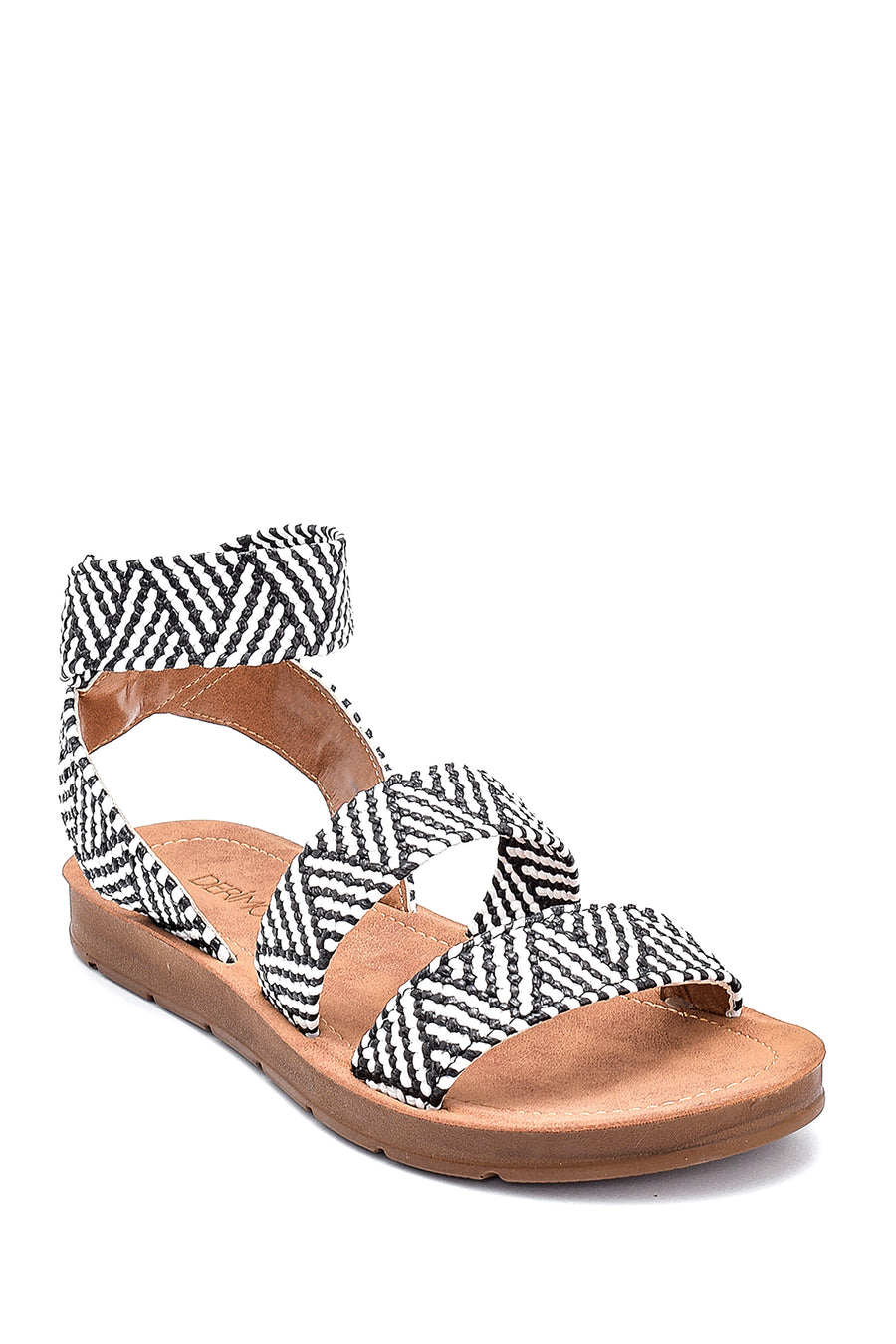 Women's Black Patterned Flat Sandals