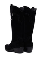 Woman Black Short Thick-Heeled Suede Cowboy Boots | Derimod