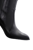 Women's Black Thick Heeled Leather Cowboy Boots | Derimod