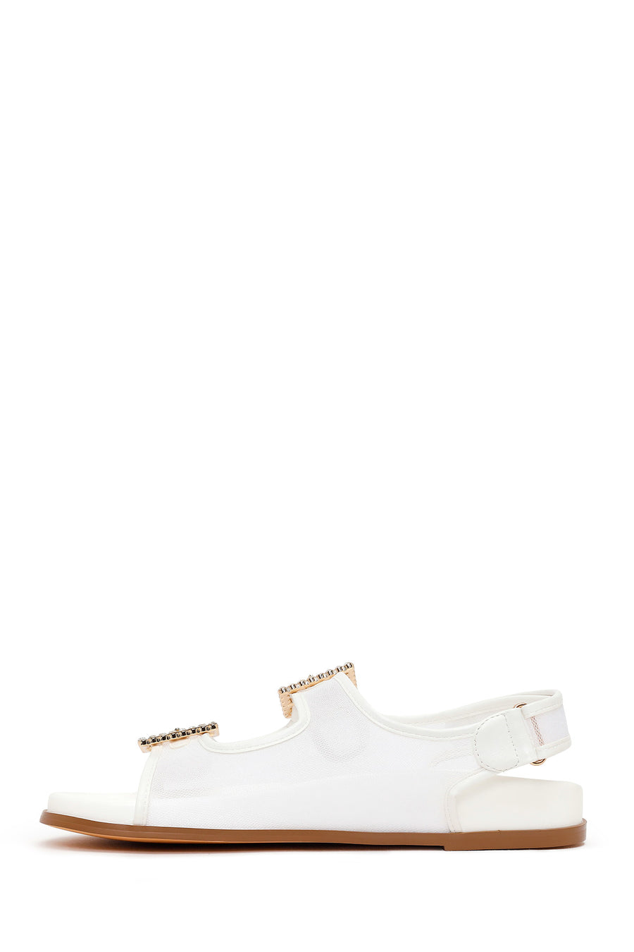 Woman White Jeweled Buckle Sandal