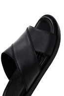 Men's Black Leather Slippers | Derimod