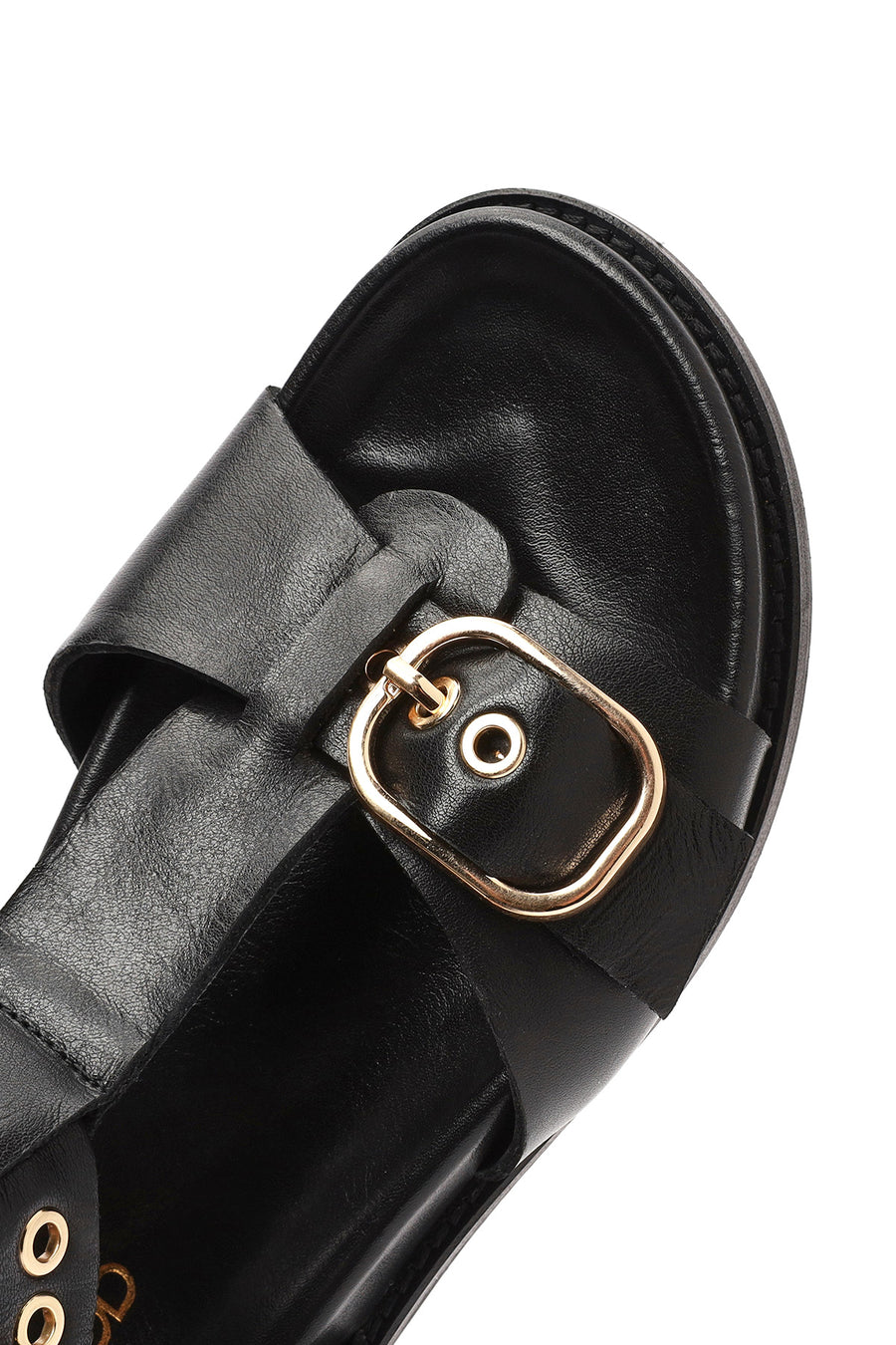 Women's Black Ankle Strap Leather Sandals