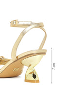 Woman Gold Ankle-Buckle Metallic Chunky-Heel Sandal | Derimod
