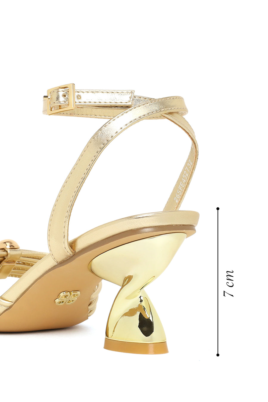 Woman Gold Ankle-Buckle Metallic Chunky-Heel Sandal