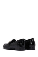 Women's Black Leather Buckle Crocodile Patterned Loafer | Derimod