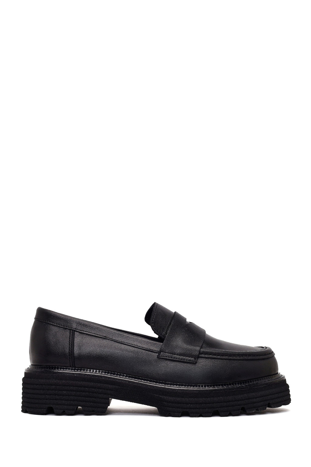 Kadın Siyah Kalın Tabanlı Deri Maskülen Loafer