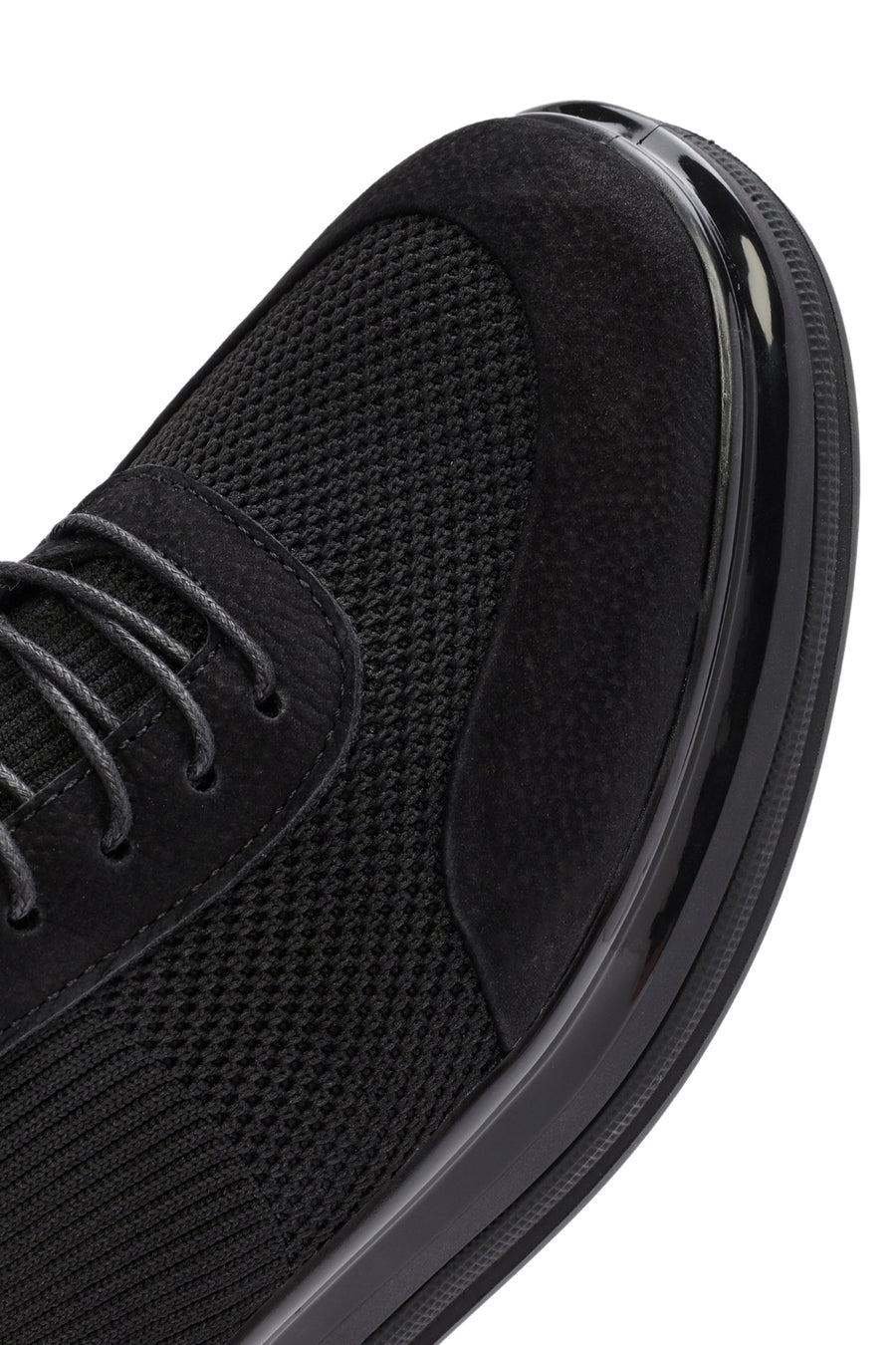 Men's Black Thick Sole Lace Up Fabric Sneaker