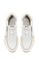 Woman White Lace-Up Zip Closure Thick-Soled Leather Sneaker | Derimod