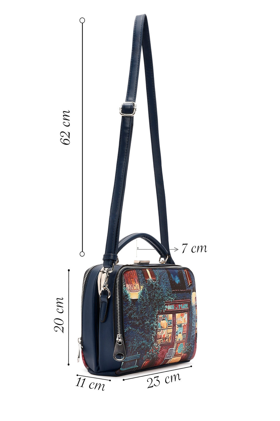 Women's Navy Blue Long Strap Patterned Handbag