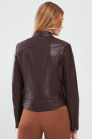 Alison Women's Claret Red Short Leather Jacket | Derimod