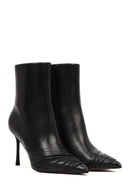 Women's Black Zippered Thin Heeled Leather Boot | Derimod