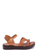 Women's Tan Leather Flat Sandals | Derimod